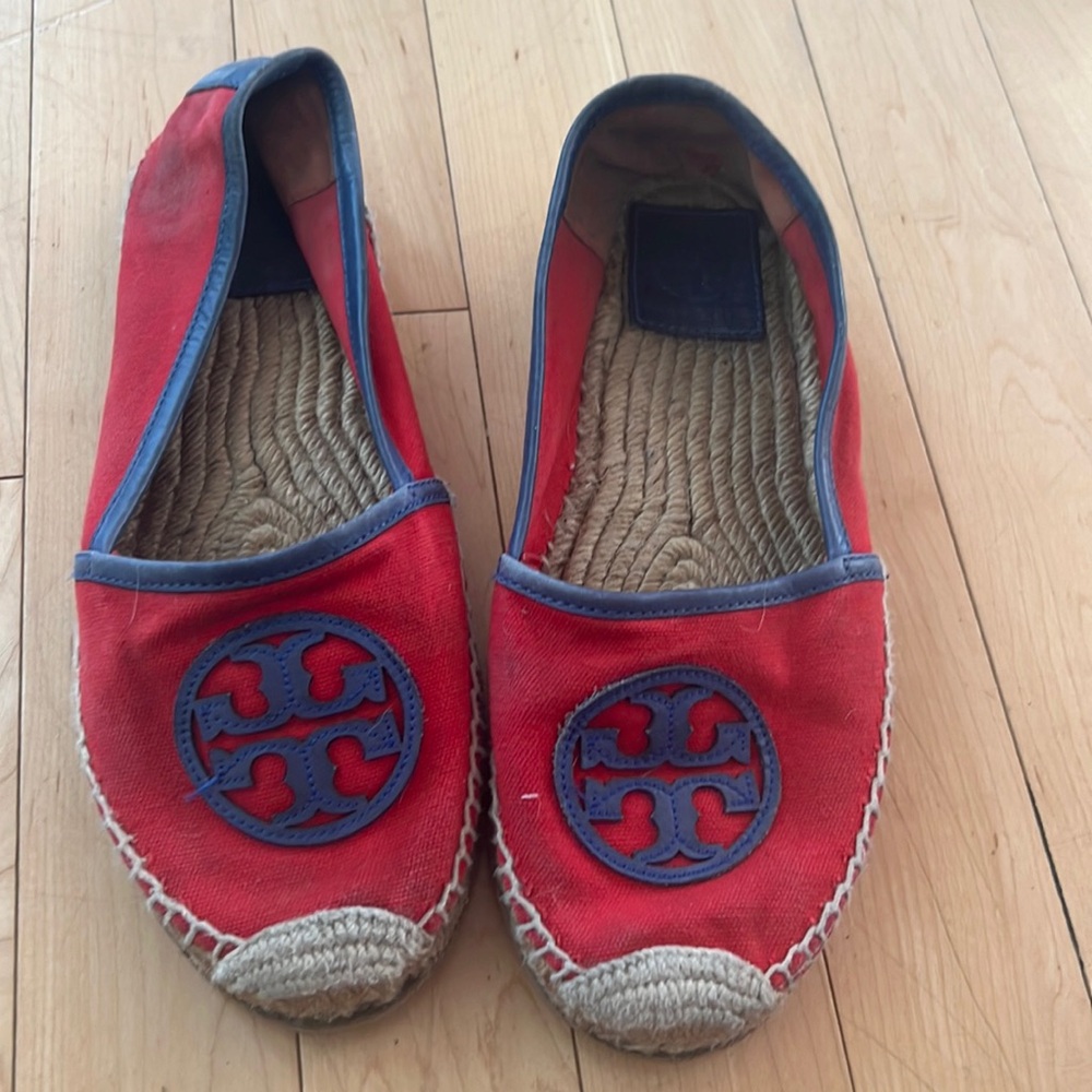 Tory Burch red and navy espadrilles